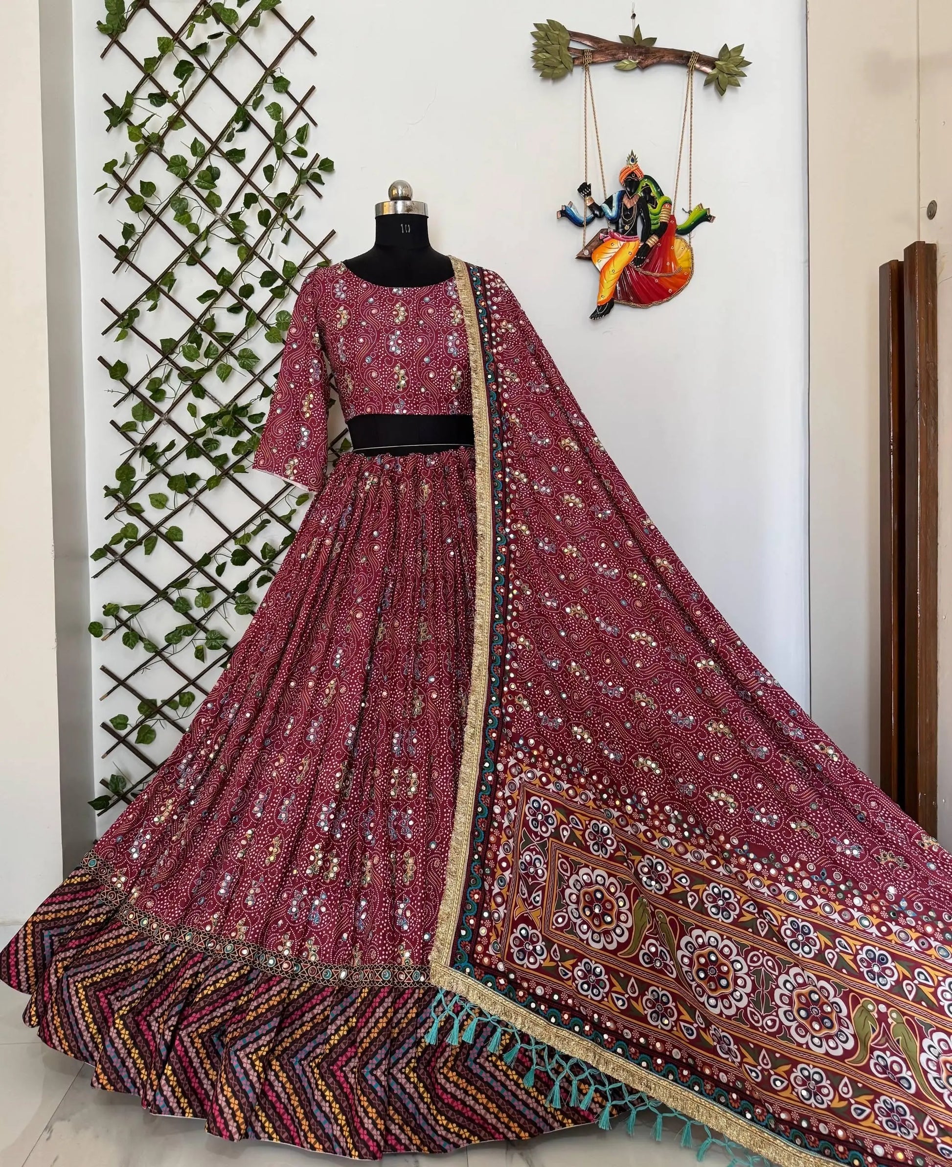 Muslin Cotton Digital Print with Real Mirror Work Navratri Special Designer Chaniya Choli Ethenika.com