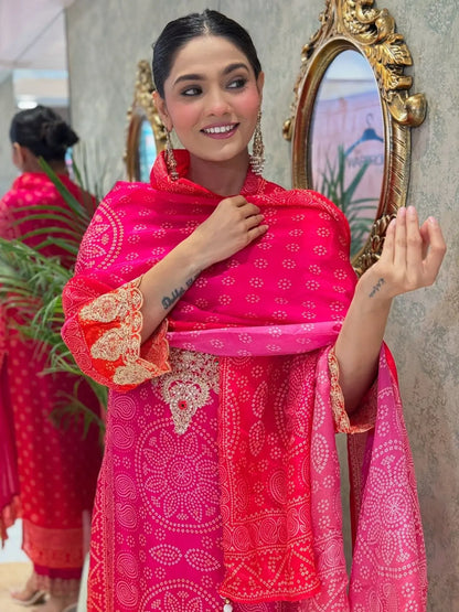 Natural Crepe Sequence Embroidery Mirror Work Designer Kurti Pant Dupatta Set (Ready to Wear) Ethenika.com