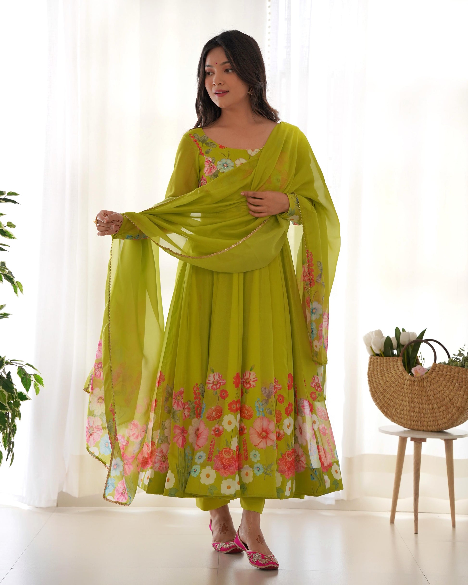 Organza Silk Hand Work Anarkali Kurti Dupatta Pant Set ( Ready to Wear) - Premium  from Ethenika.com  - Just INR 2990! Shop now at Ethenika.com 