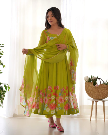 Organza Silk Hand Work Anarkali Kurti Dupatta Pant Set ( Ready to Wear) - Premium  from Ethenika.com  - Just INR 2990! Shop now at Ethenika.com 