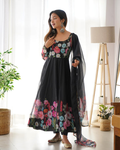 Organza Silk Hand Work Anarkali Kurti Dupatta Pant Set ( Ready to Wear) - Premium  from Ethenika.com  - Just INR 2990! Shop now at Ethenika.com 