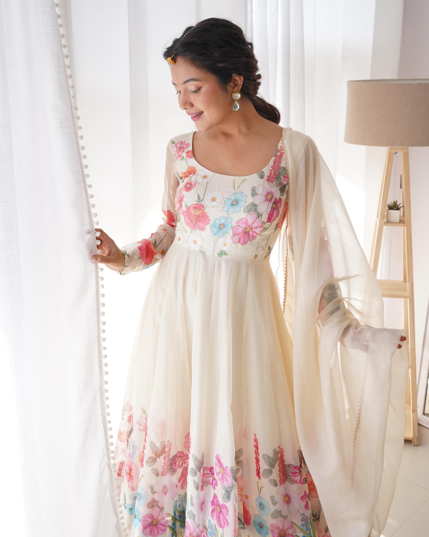 Organza Silk Hand Work Anarkali Kurti Dupatta Pant Set ( Ready to Wear) - Premium  from Ethenika.com  - Just INR 2990! Shop now at Ethenika.com 