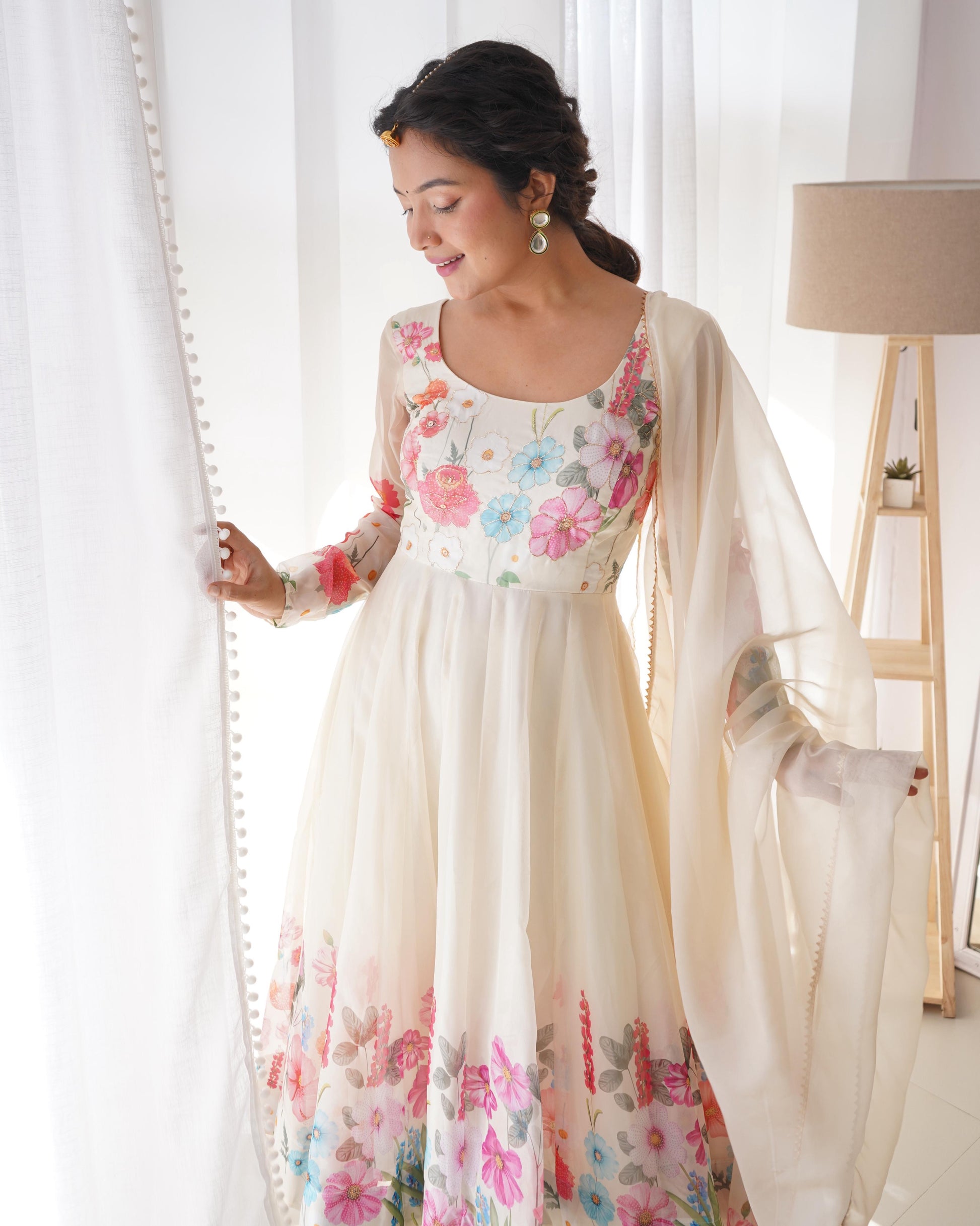 Organza Silk Hand Work Anarkali Kurti Dupatta Pant Set ( Ready to Wear) - Premium  from Ethenika.com  - Just INR 2990! Shop now at Ethenika.com 