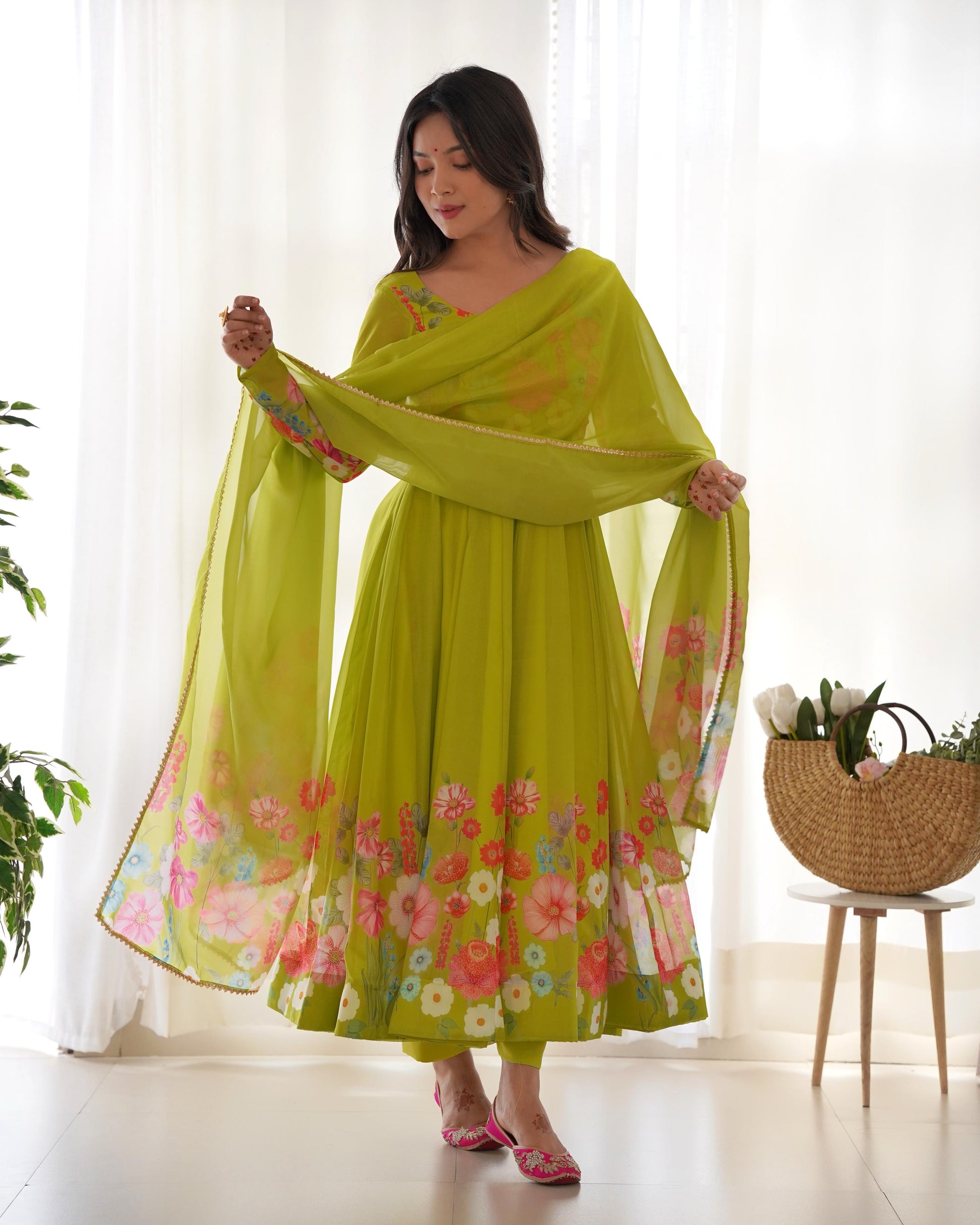 Organza Silk Hand Work Anarkali Kurti Dupatta Pant Set ( Ready to Wear) - Premium  from Ethenika.com  - Just INR 2990! Shop now at Ethenika.com 