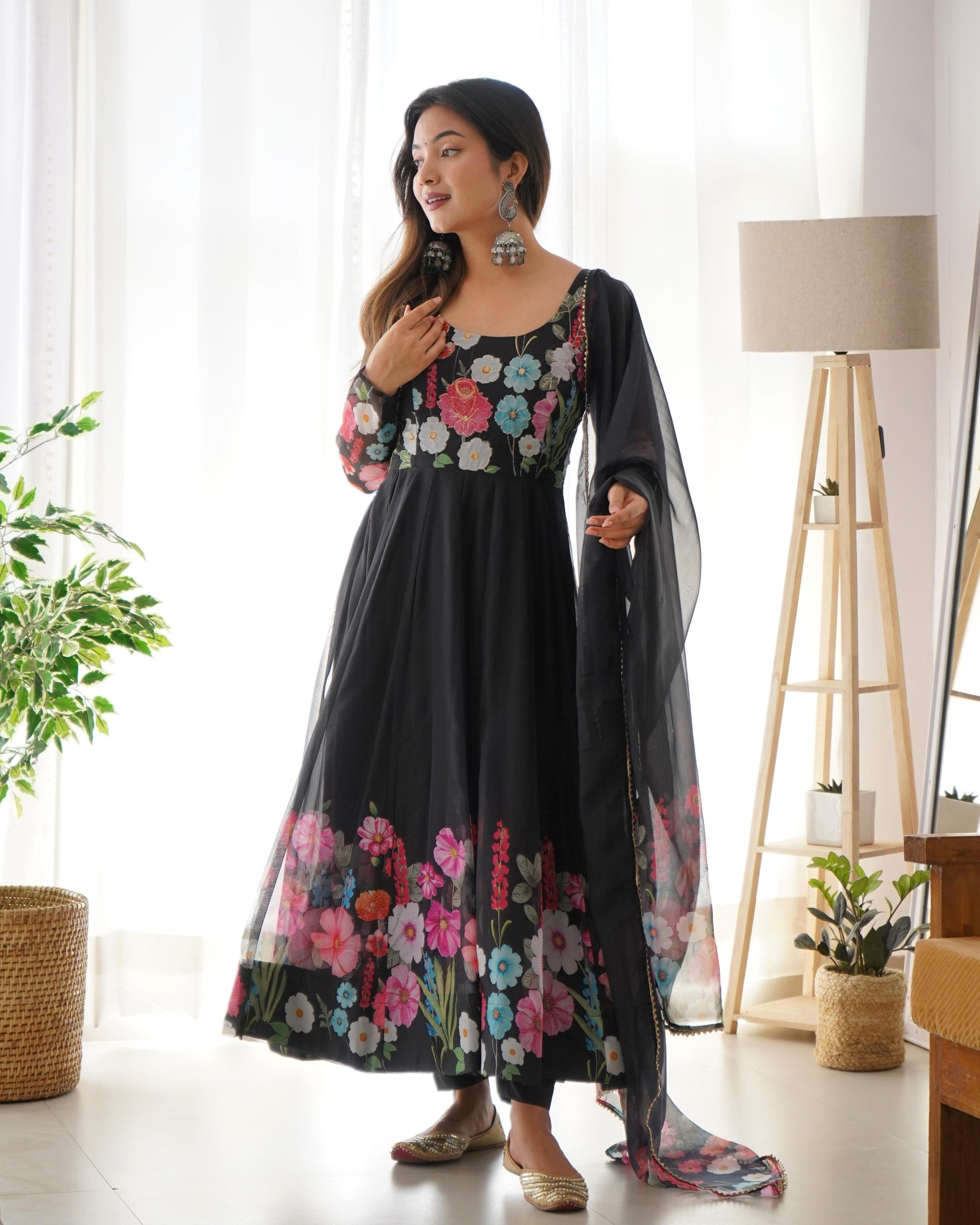 Organza Silk Hand Work Anarkali Kurti Dupatta Pant Set ( Ready to Wear) - Premium  from Ethenika.com  - Just INR 2990! Shop now at Ethenika.com 
