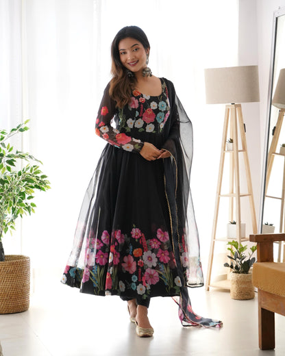 Organza Silk Hand Work Anarkali Kurti Dupatta Pant Set ( Ready to Wear) - Premium  from Ethenika.com  - Just INR 2990! Shop now at Ethenika.com 