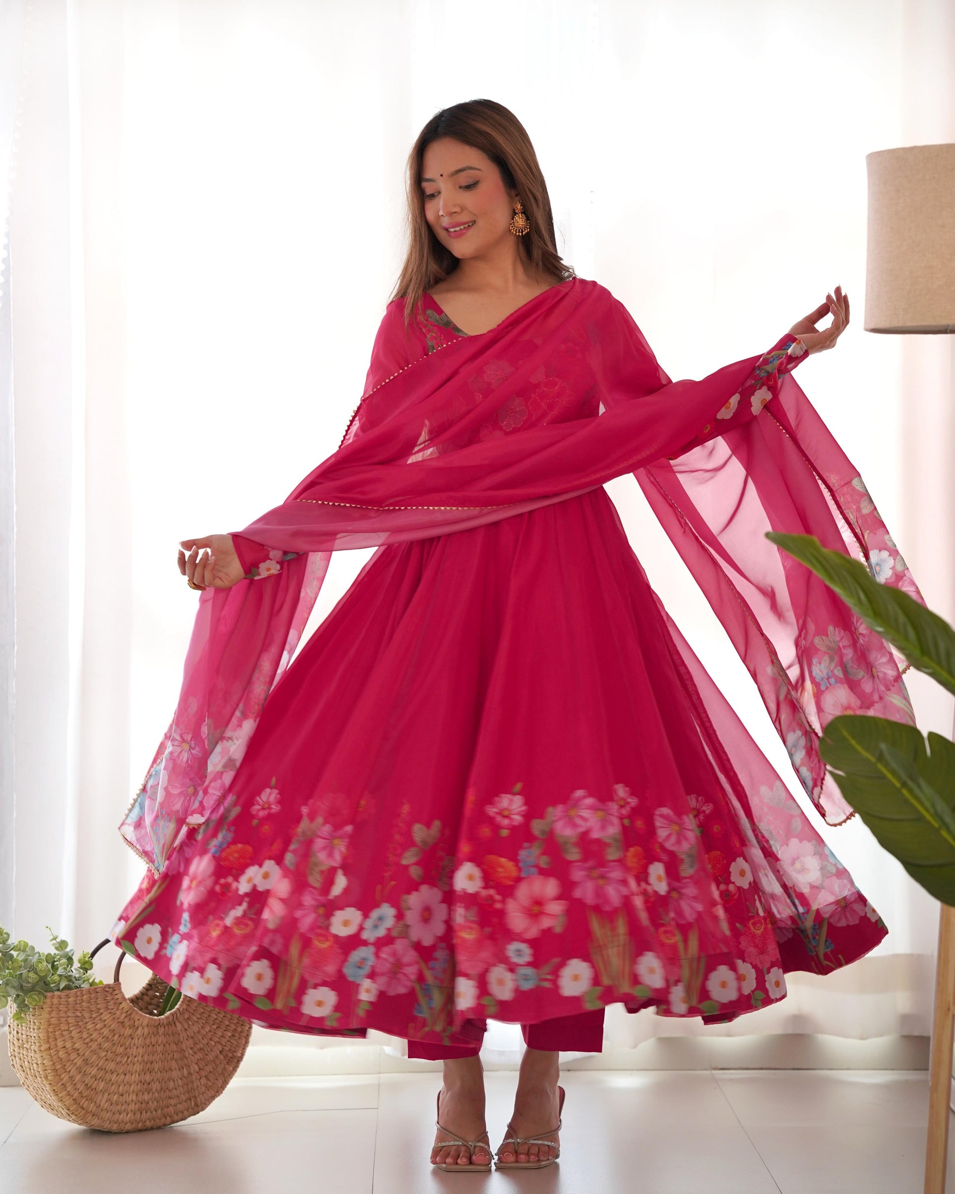 Organza Silk Hand Work Anarkali Kurti Dupatta Pant Set ( Ready to Wear) - Premium  from Ethenika.com  - Just INR 2990! Shop now at Ethenika.com 