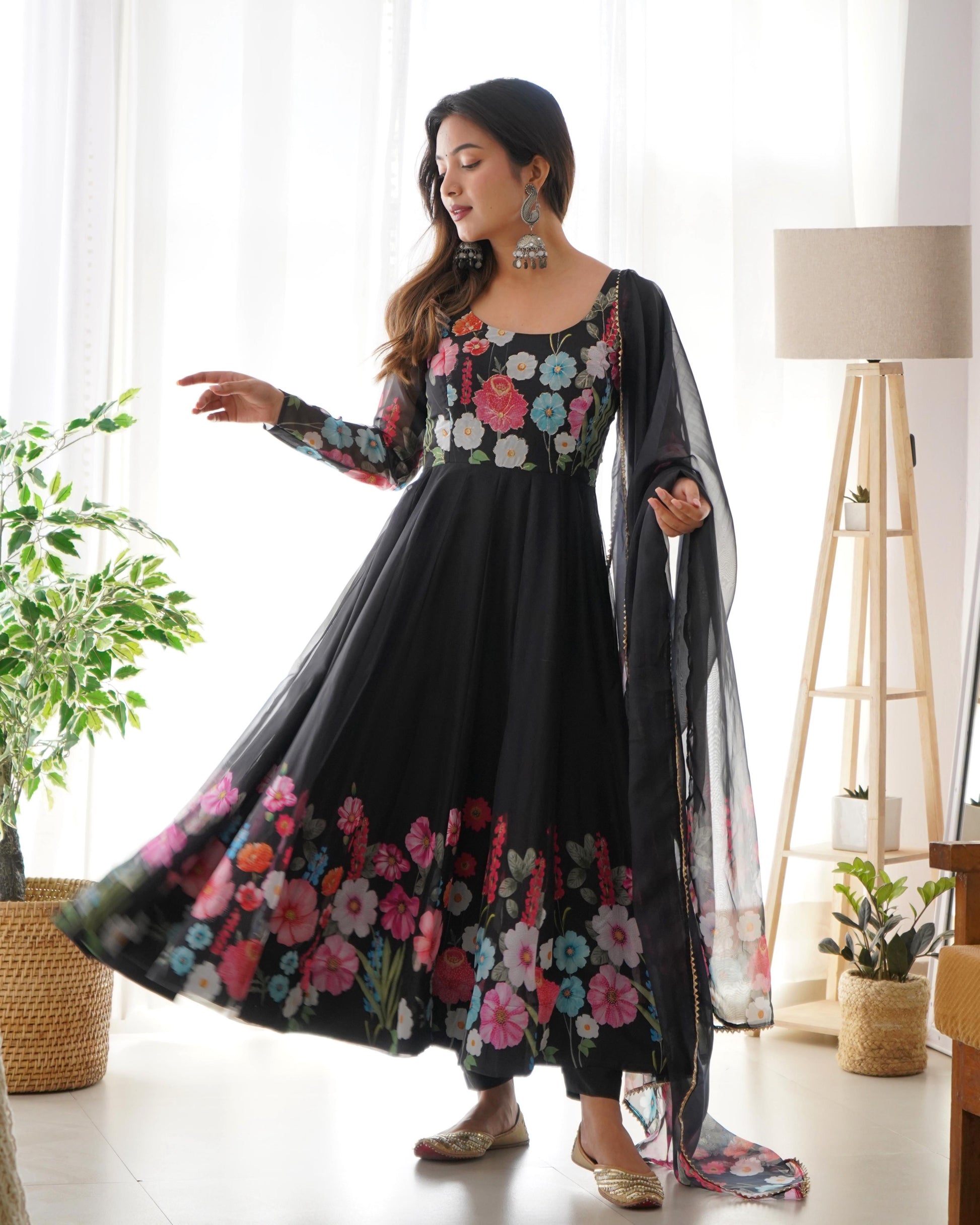 Organza Silk Hand Work Anarkali Kurti Dupatta Pant Set ( Ready to Wear) - Premium  from Ethenika.com  - Just INR 2990! Shop now at Ethenika.com 