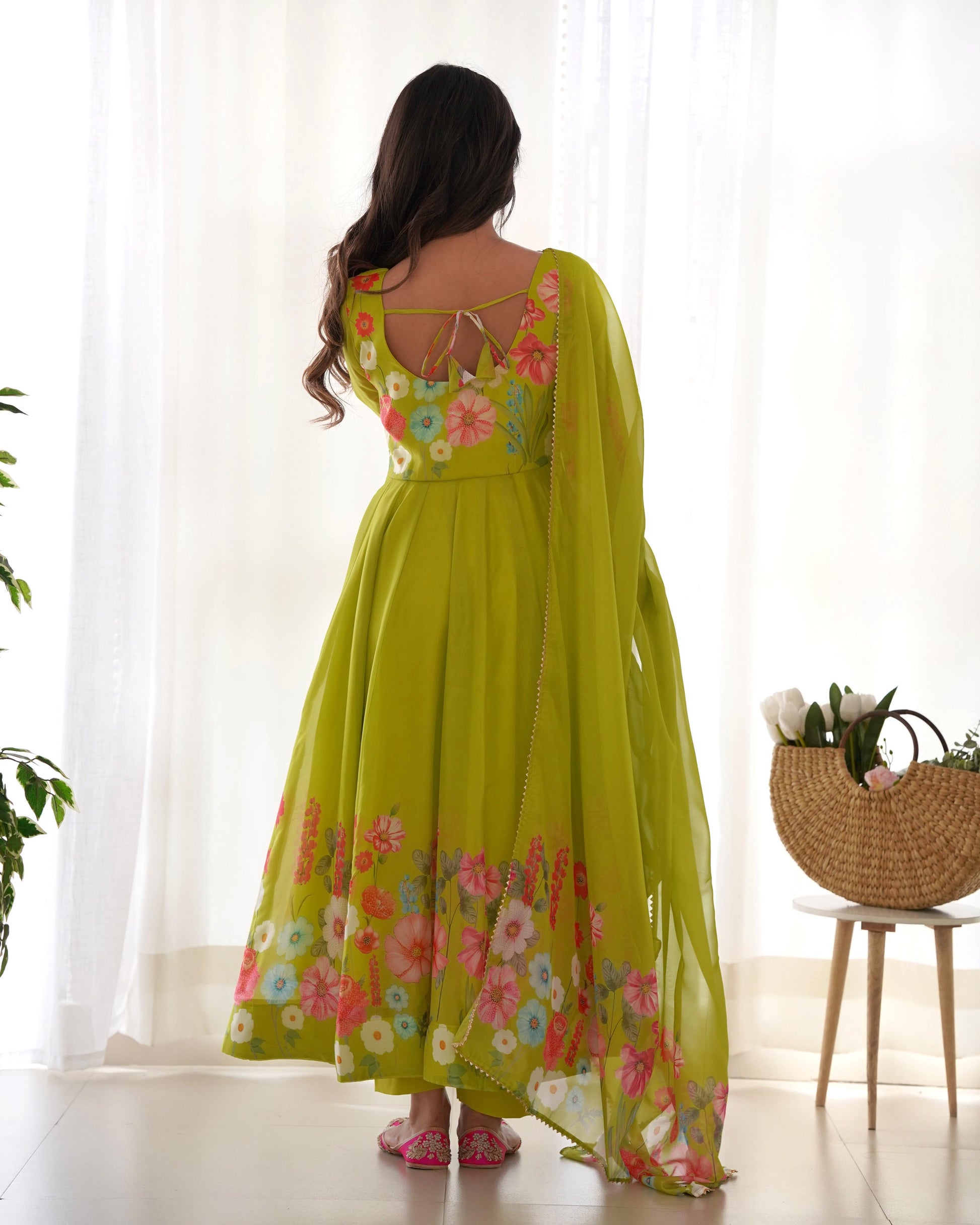 Organza Silk Hand Work Anarkali Kurti Dupatta Pant Set ( Ready to Wear) - Premium  from Ethenika.com  - Just INR 2990! Shop now at Ethenika.com 