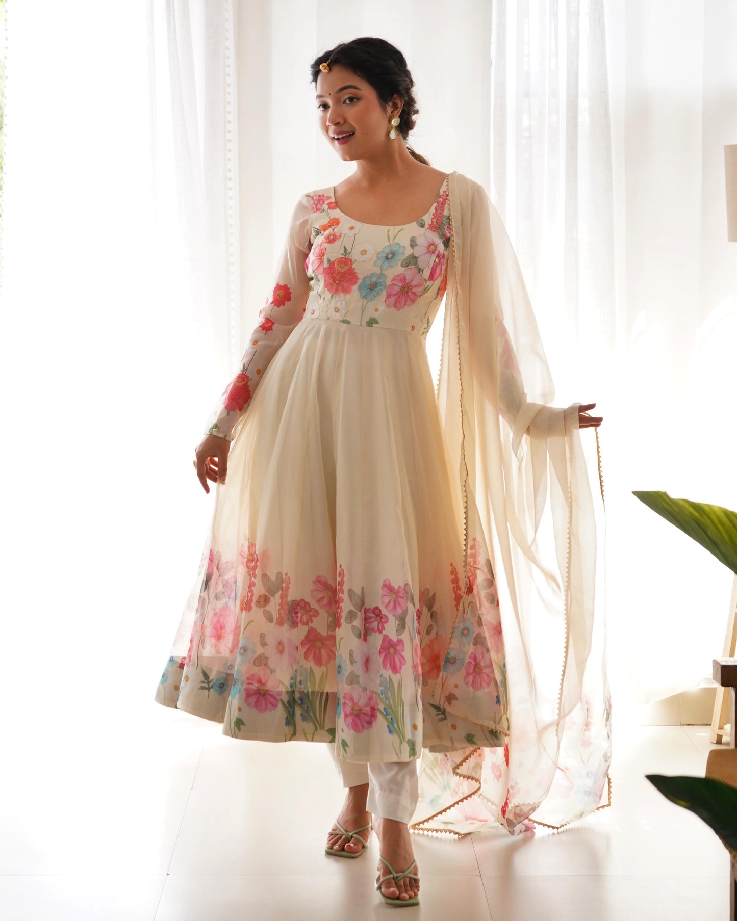 Organza Silk Hand Work Anarkali Kurti Dupatta Pant Set ( Ready to Wear) - Premium  from Ethenika.com  - Just INR 2990! Shop now at Ethenika.com 