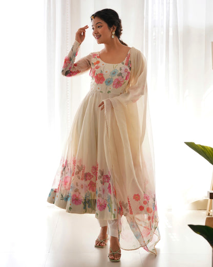 Organza Silk Hand Work Anarkali Kurti Dupatta Pant Set ( Ready to Wear) - Premium  from Ethenika.com  - Just INR 2990! Shop now at Ethenika.com 