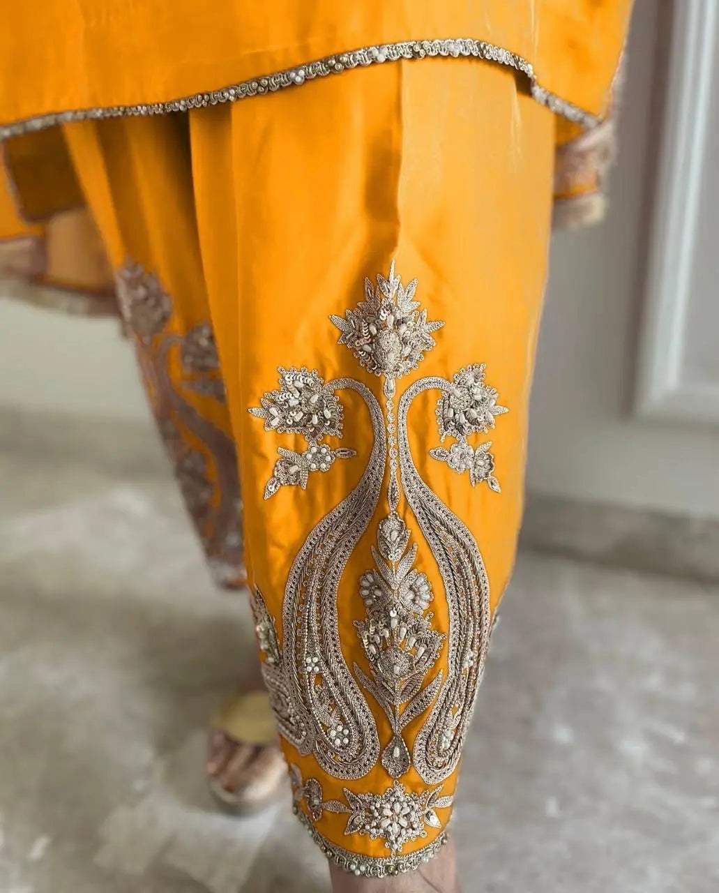 Pure Chinon Silk Sequence Silver Embroidery work Party Wear Kurti Pant Dupatta Set (Stitched) Ethenika.com