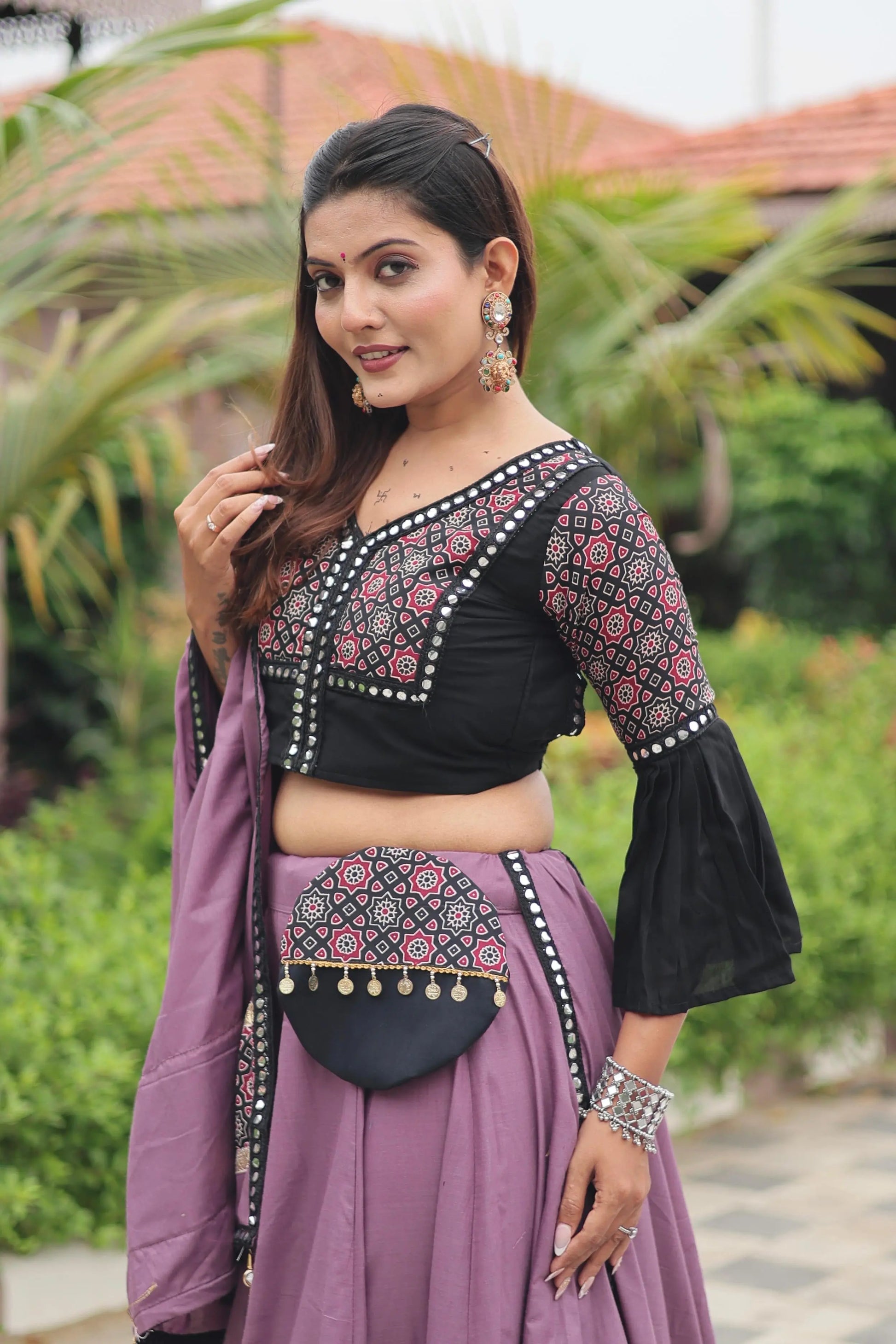 Pure Cotton Ajrakh Print with Mirror work Navratri Special Chaniya Choli (Ready to Wear) Ethenika.com