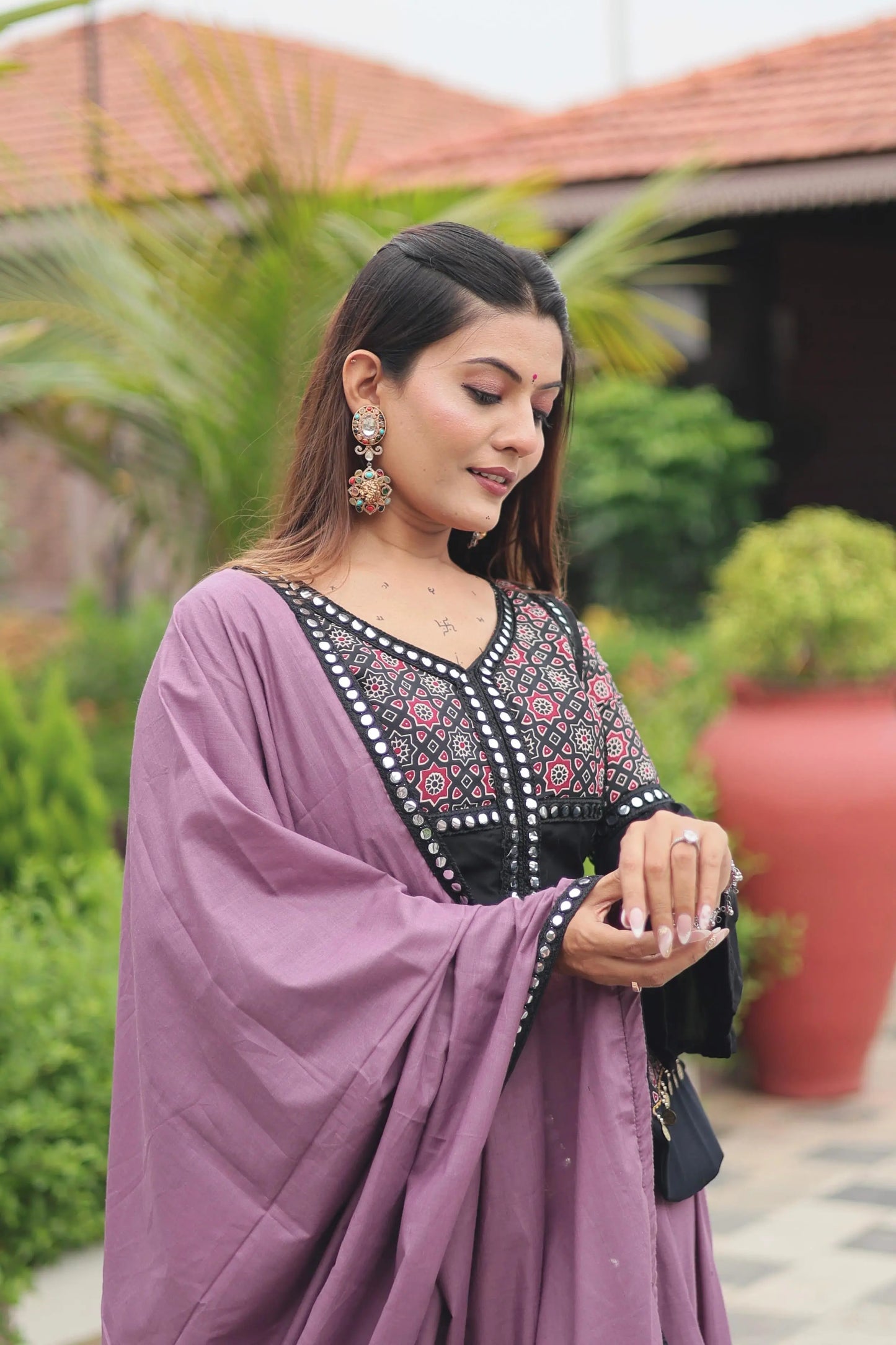 Pure Cotton Ajrakh Print with Mirror work Navratri Special Chaniya Choli (Ready to Wear) Ethenika.com