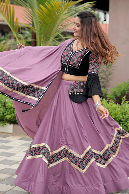 Pure Cotton Ajrakh Print with Mirror work Navratri Special Chaniya Choli (Ready to Wear) Ethenika.com