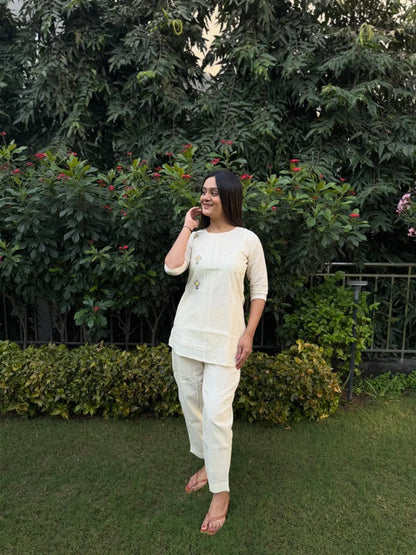 Pure Cotton Embroidery Work Tunic Style Co-ord Set (Ready to Wear) Ethenika.com