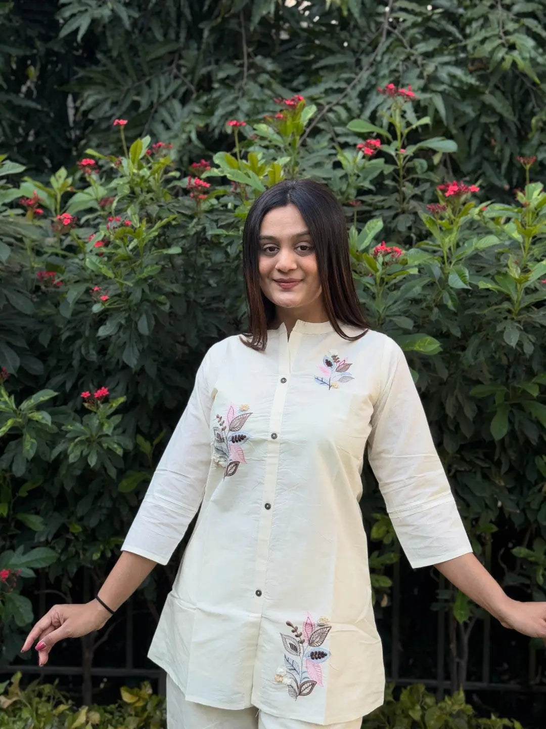 Pure Cotton Embroidery Work Tunic Style Co-ord Set (Ready to Wear) Ethenika.com