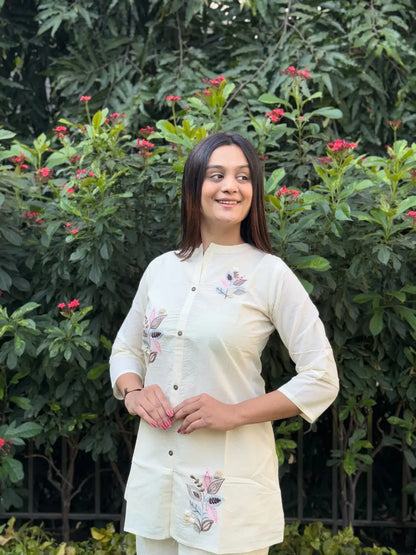 Pure Cotton Embroidery Work Tunic Style Co-ord Set (Ready to Wear) Ethenika.com