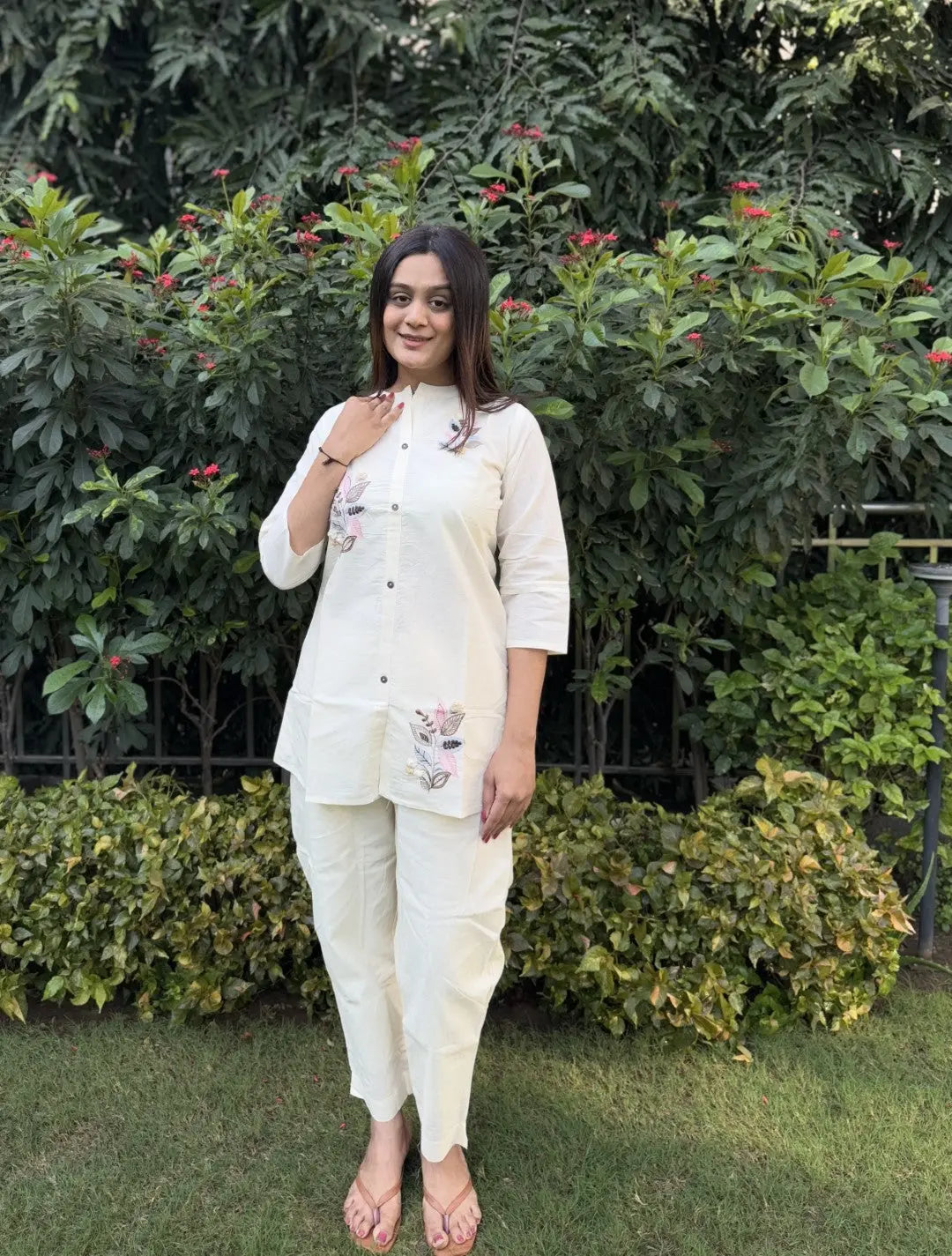 Pure Cotton Embroidery Work Tunic Style Co-ord Set (Ready to Wear) Ethenika.com