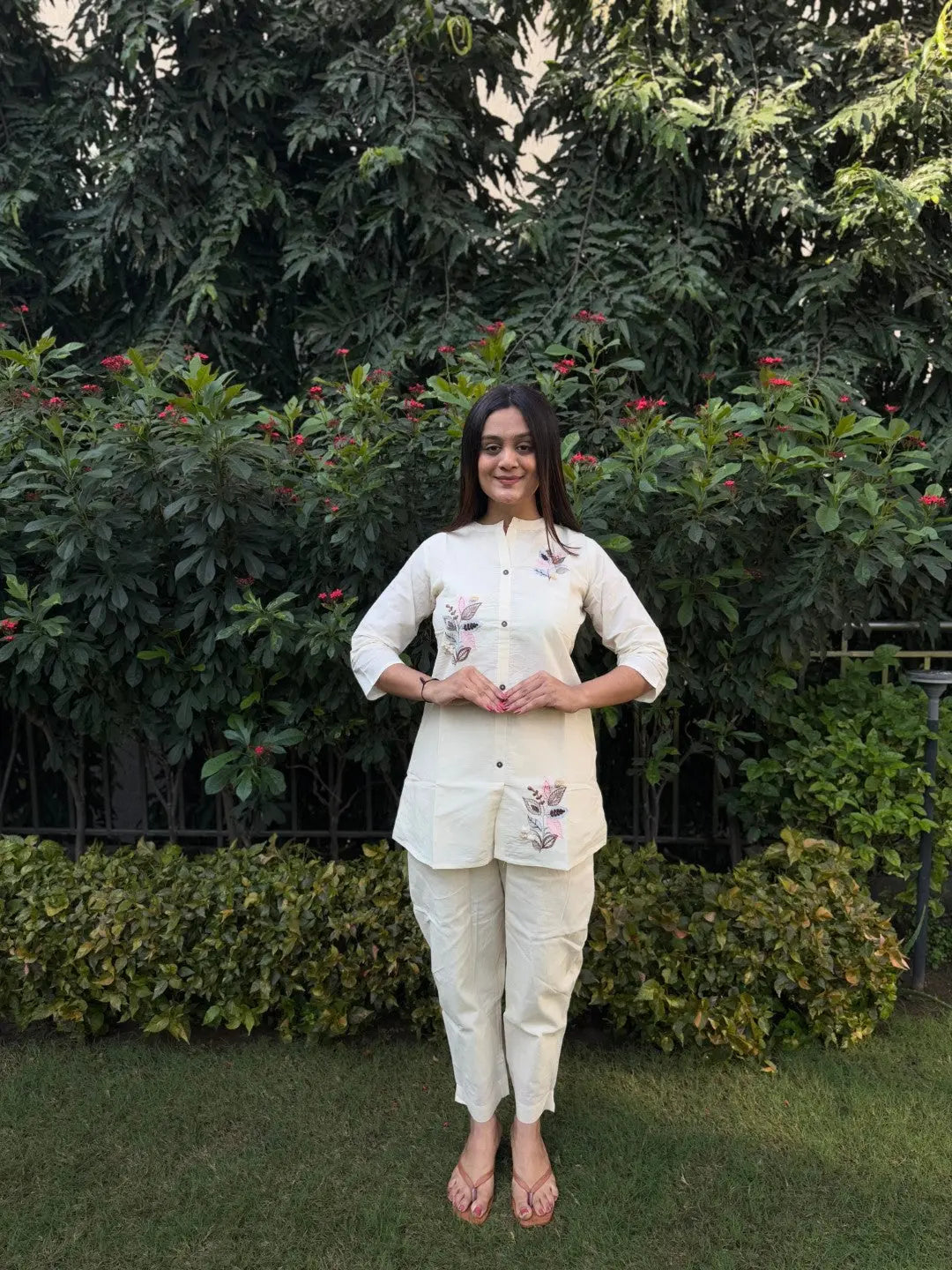 Pure Cotton Embroidery Work Tunic Style Co-ord Set (Ready to Wear) Ethenika.com