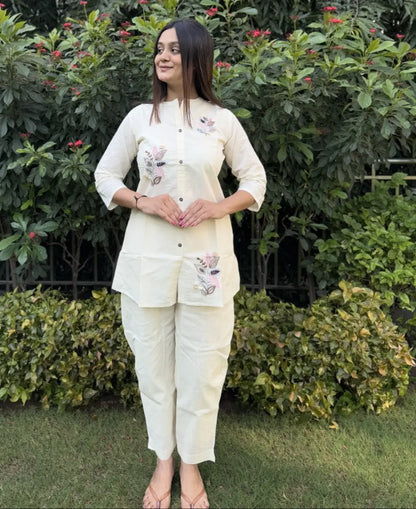 Pure Cotton Embroidery Work Tunic Style Co-ord Set (Ready to Wear) Ethenika.com