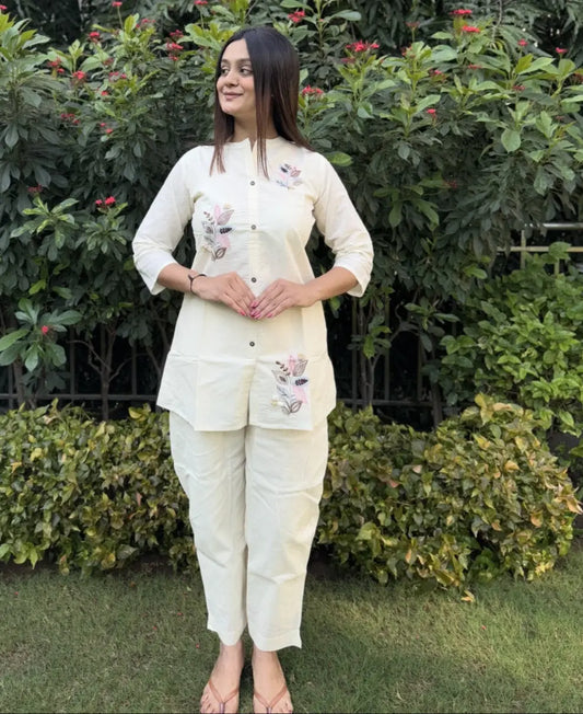 Pure Cotton Embroidery Work Tunic Style Co-ord Set (Ready to Wear) Ethenika.com