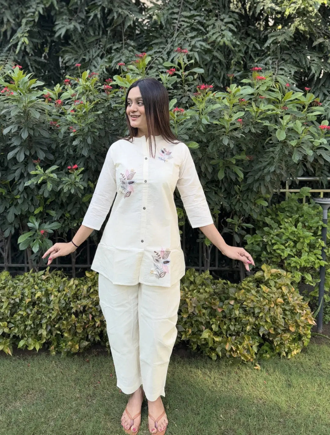 Pure Cotton Embroidery Work Tunic Style Co-ord Set (Ready to Wear) Ethenika.com