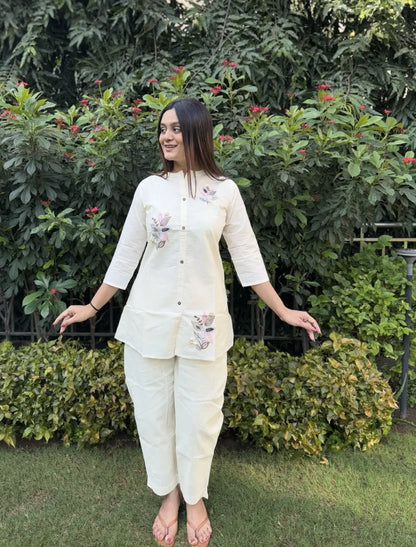 Pure Cotton Embroidery Work Tunic Style Co-ord Set (Ready to Wear) Ethenika.com