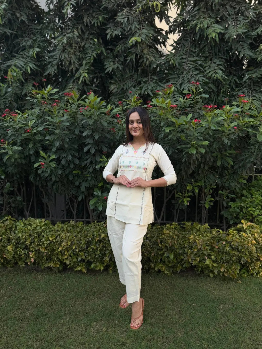 Pure Cotton Embroidery Work Tunic Style Co-ord Set (Ready to Wear) Ethenika.com