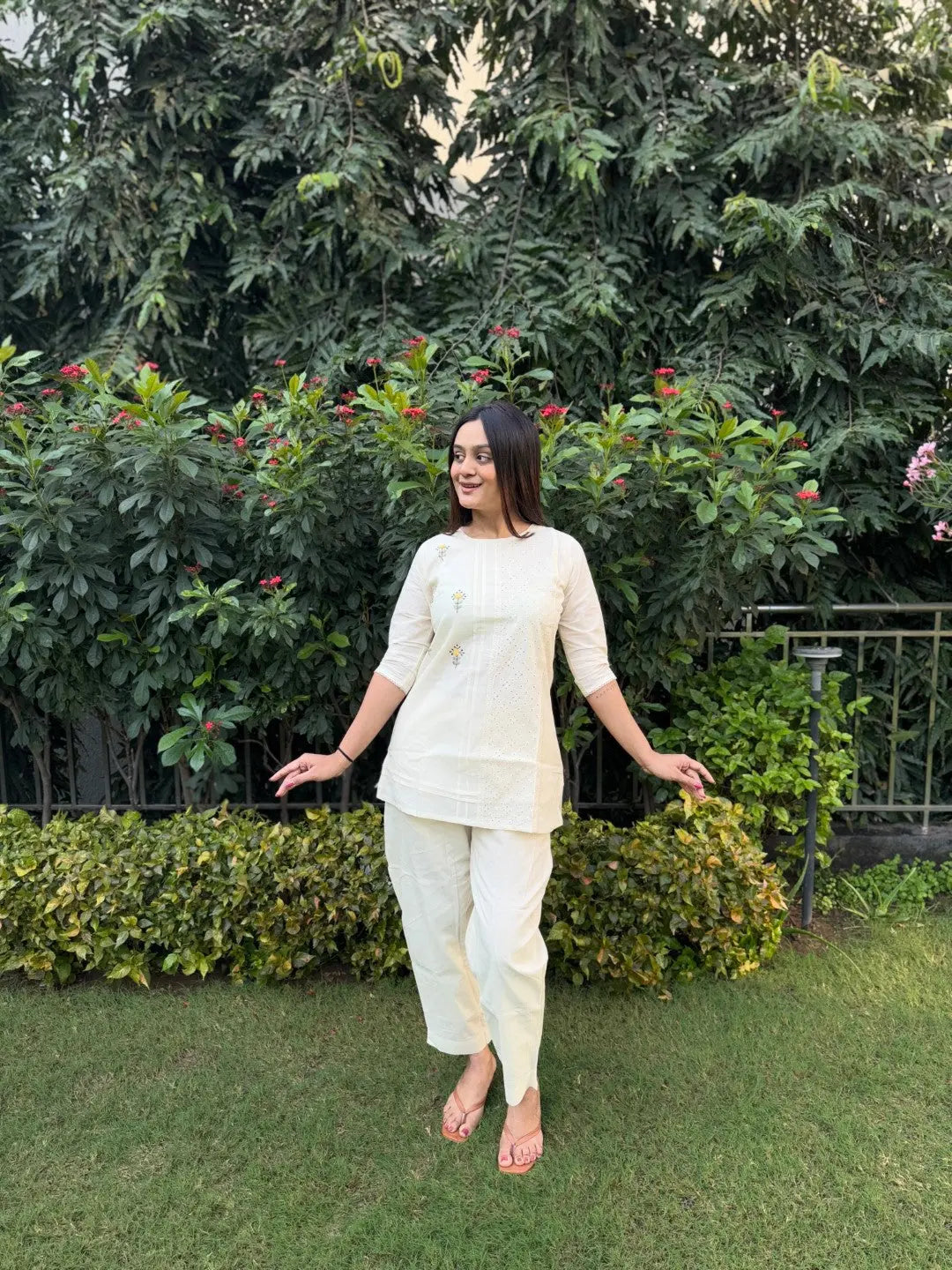 Pure Cotton Embroidery Work Tunic Style Co-ord Set (Ready to Wear) Ethenika.com