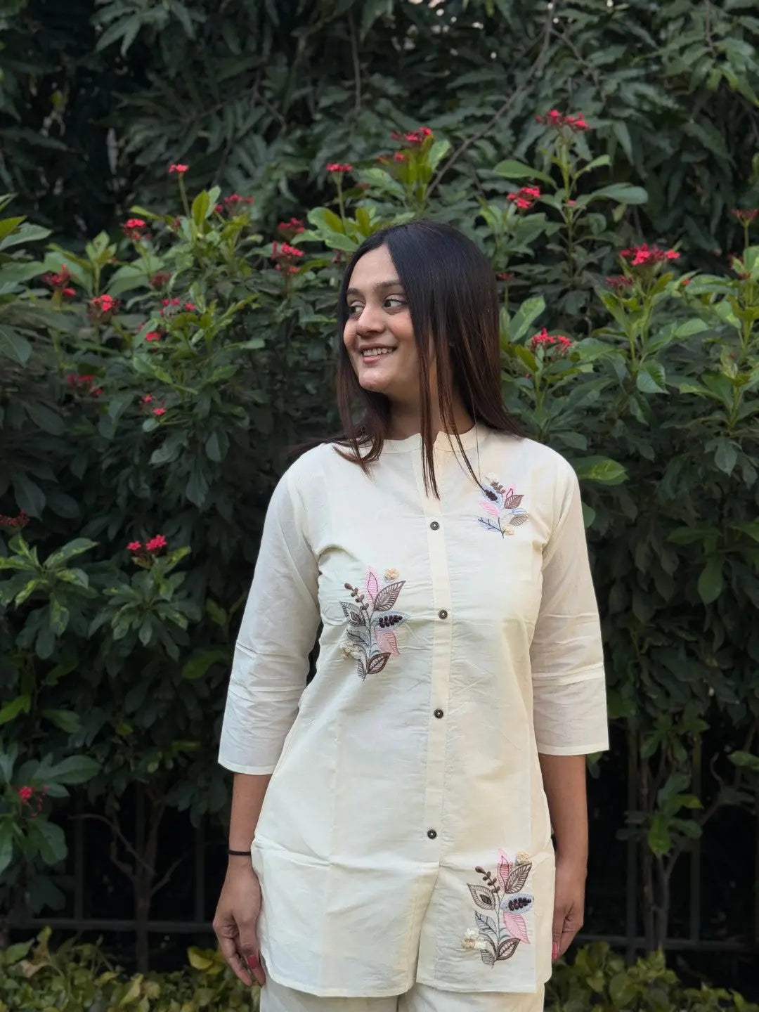 Pure Cotton Embroidery Work Tunic Style Co-ord Set (Ready to Wear) Ethenika.com