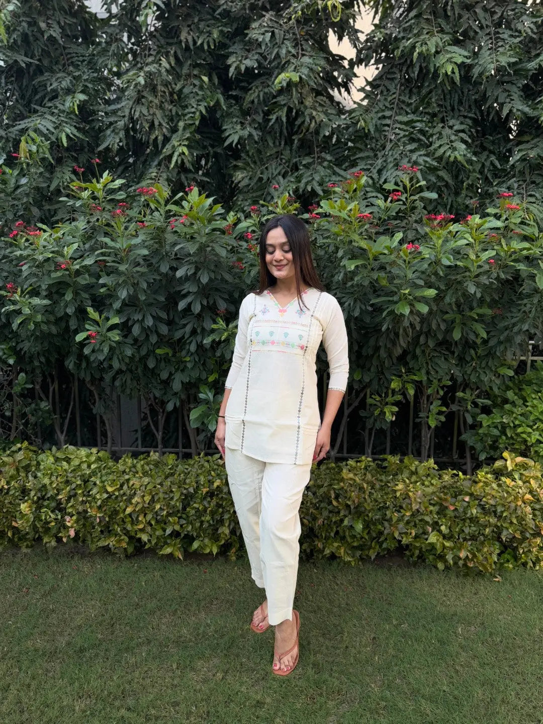 Pure Cotton Embroidery Work Tunic Style Co-ord Set (Ready to Wear) Ethenika.com