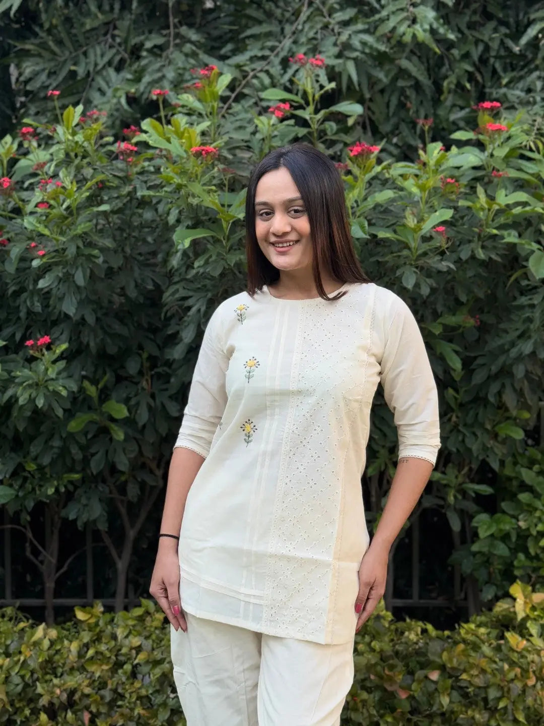 Pure Cotton Embroidery Work Tunic Style Co-ord Set (Ready to Wear) Ethenika.com