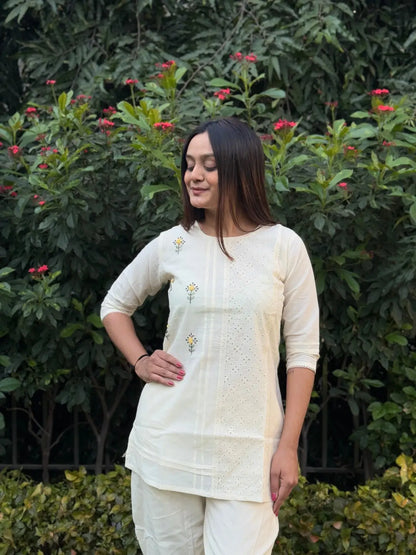 Pure Cotton Embroidery Work Tunic Style Co-ord Set (Ready to Wear) Ethenika.com