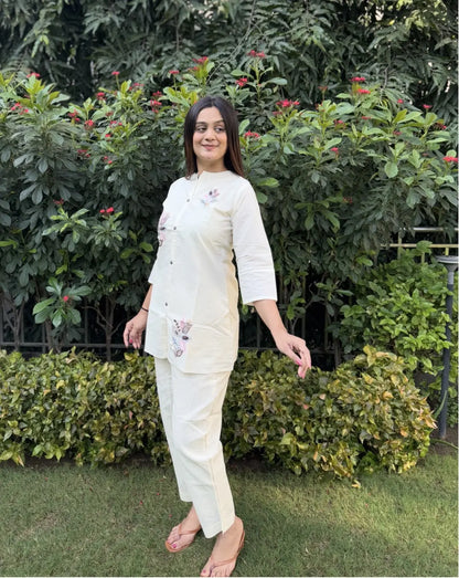 Pure Cotton Embroidery Work Tunic Style Co-ord Set (Ready to Wear) Ethenika.com