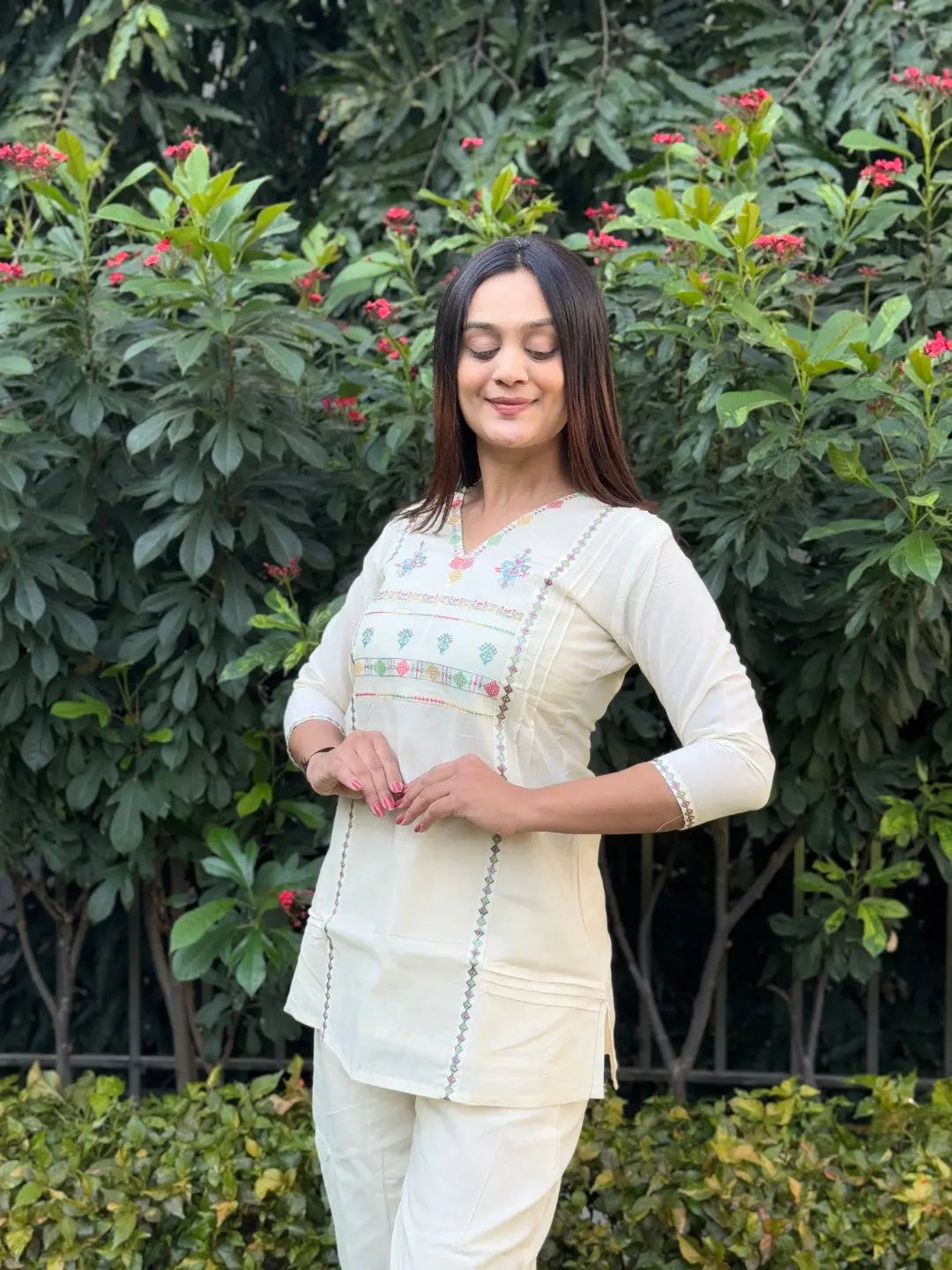 Pure Cotton Embroidery Work Tunic Style Co-ord Set (Ready to Wear) Ethenika.com