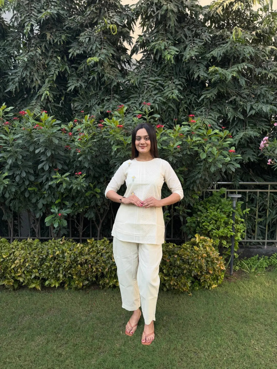 Pure Cotton Embroidery Work Tunic Style Co-ord Set (Ready to Wear) Ethenika.com