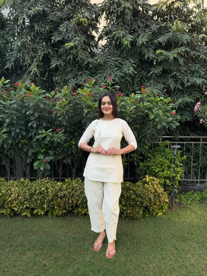 Pure Cotton Embroidery Work Tunic Style Co-ord Set (Ready to Wear) Ethenika.com