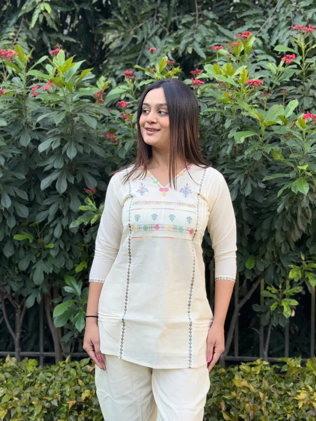 Pure Cotton Embroidery Work Tunic Style Co-ord Set (Ready to Wear) Ethenika.com