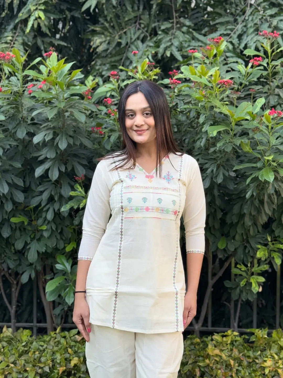 Pure Cotton Embroidery Work Tunic Style Co-ord Set (Ready to Wear) Ethenika.com