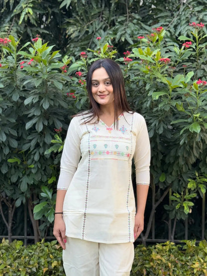 Pure Cotton Embroidery Work Tunic Style Co-ord Set (Ready to Wear) Ethenika.com