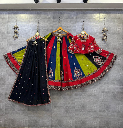 Pure Jaam Cotton Real Mirror Work Navratri Special 8M Flair Designer Chaniya Choli (Ready To Wear) Ethenika.com