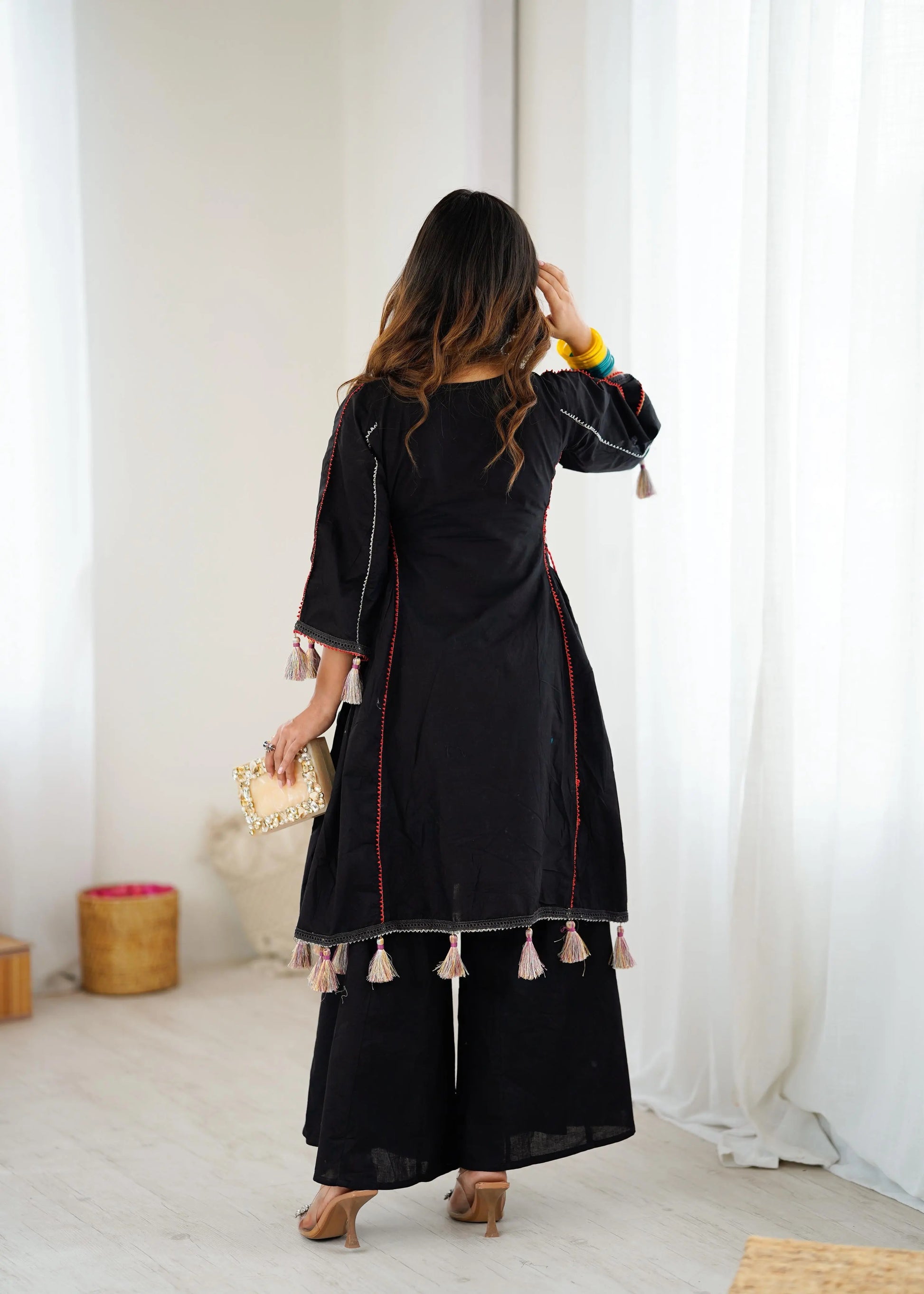 Pure Khadi Cotton Mirror Work Rakhi Special Cord Set (Ready to Wear) Ethenika.com