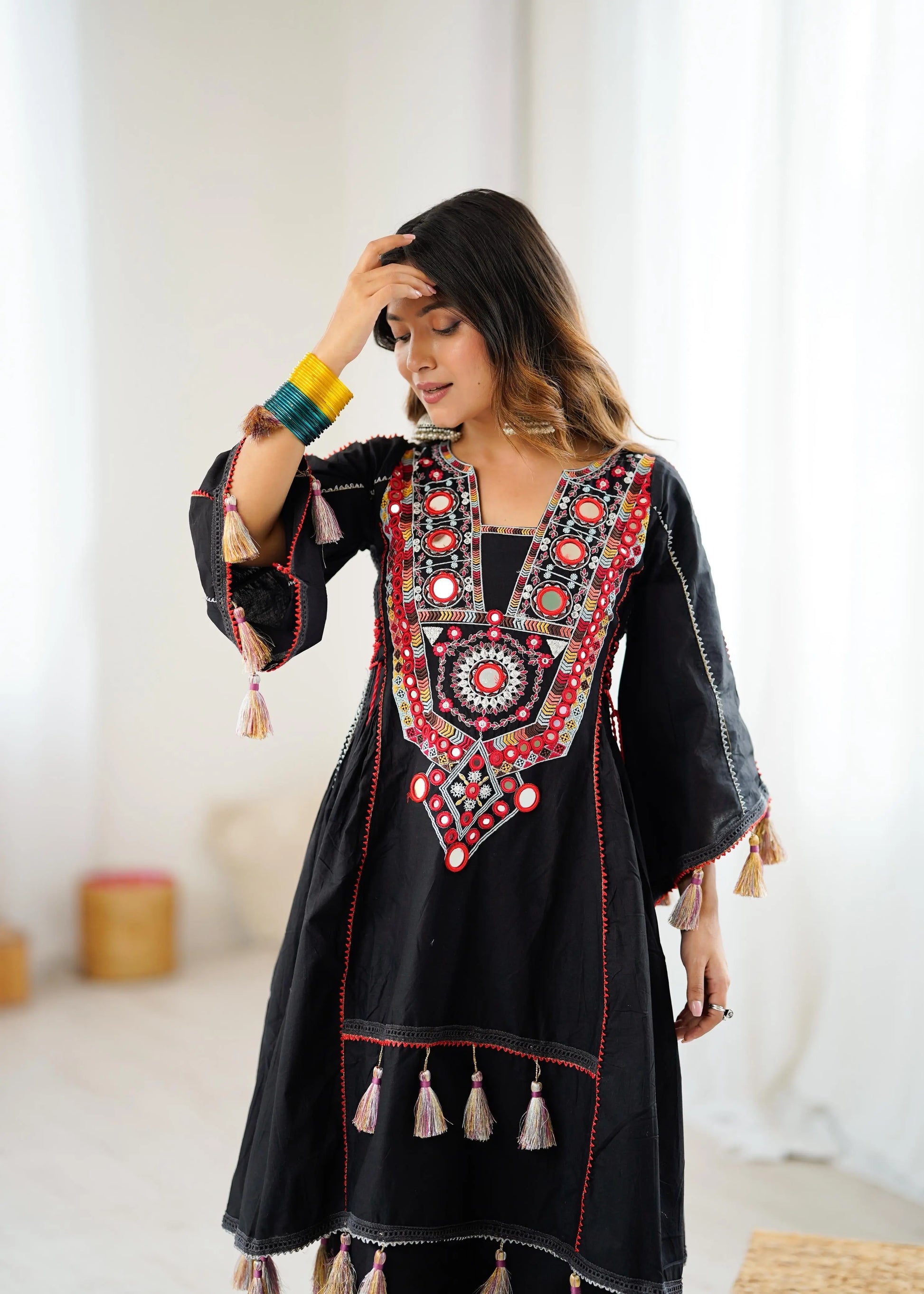 Pure Khadi Cotton Mirror Work Rakhi Special Cord Set (Ready to Wear) Ethenika.com