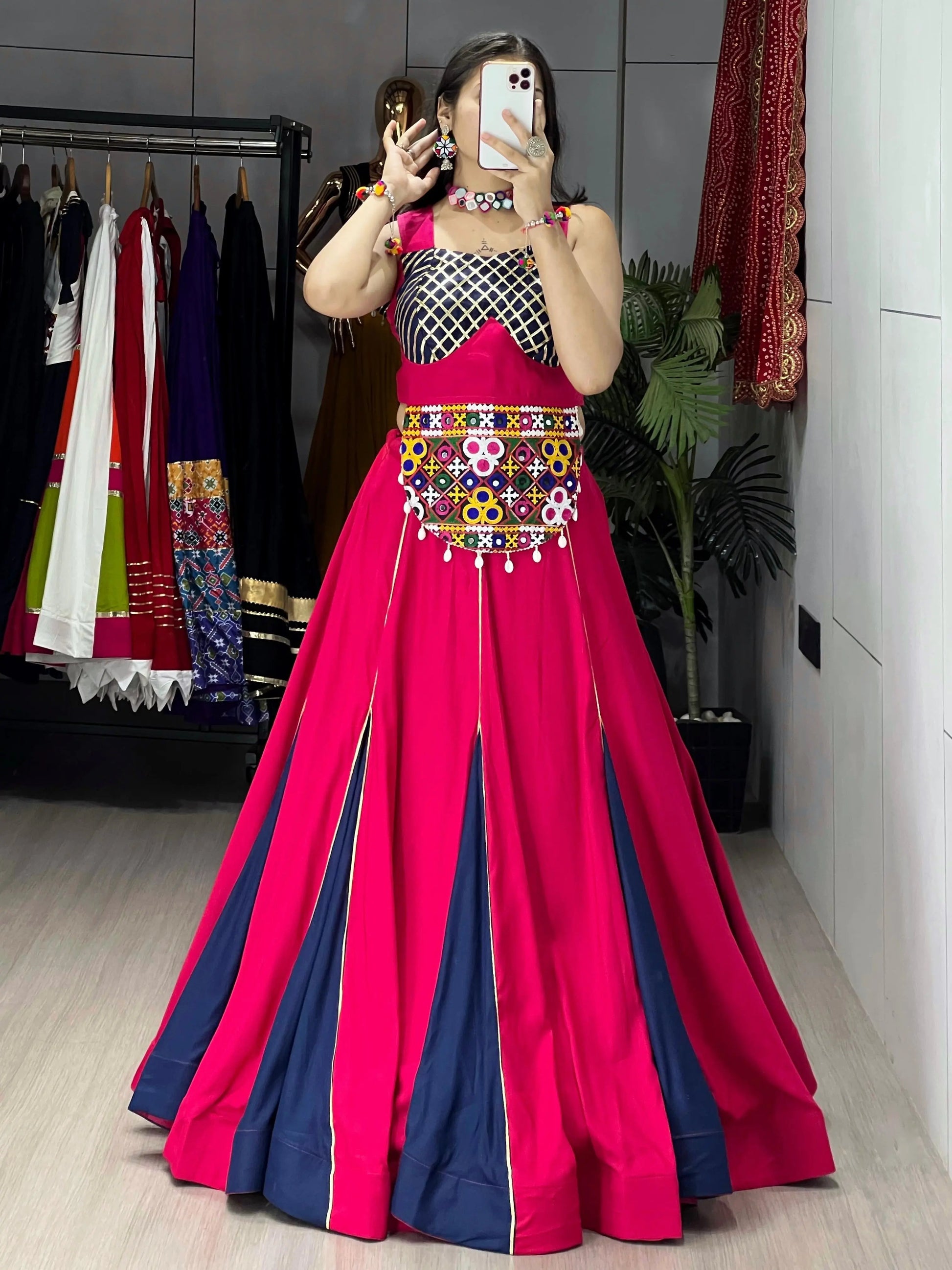 Pure Rayon Cotton Dual Tone Gamthi Patch work Navratri Special Lehenga Choli (Ready To Wear) Ethenika.com