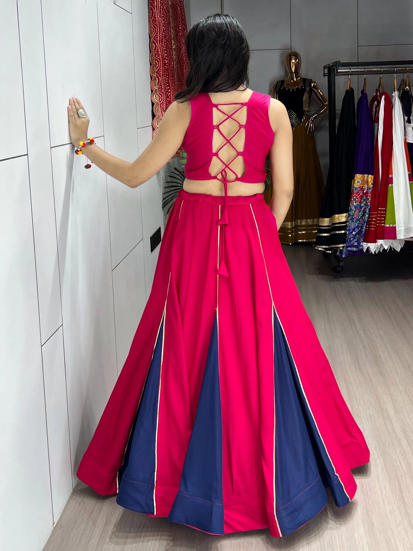 Pure Rayon Cotton Dual Tone Gamthi Patch work Navratri Special Lehenga Choli (Ready To Wear) Ethenika.com