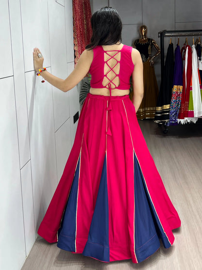 Pure Rayon Cotton Dual Tone Gamthi Patch work Navratri Special Lehenga Choli (Ready To Wear) Ethenika.com