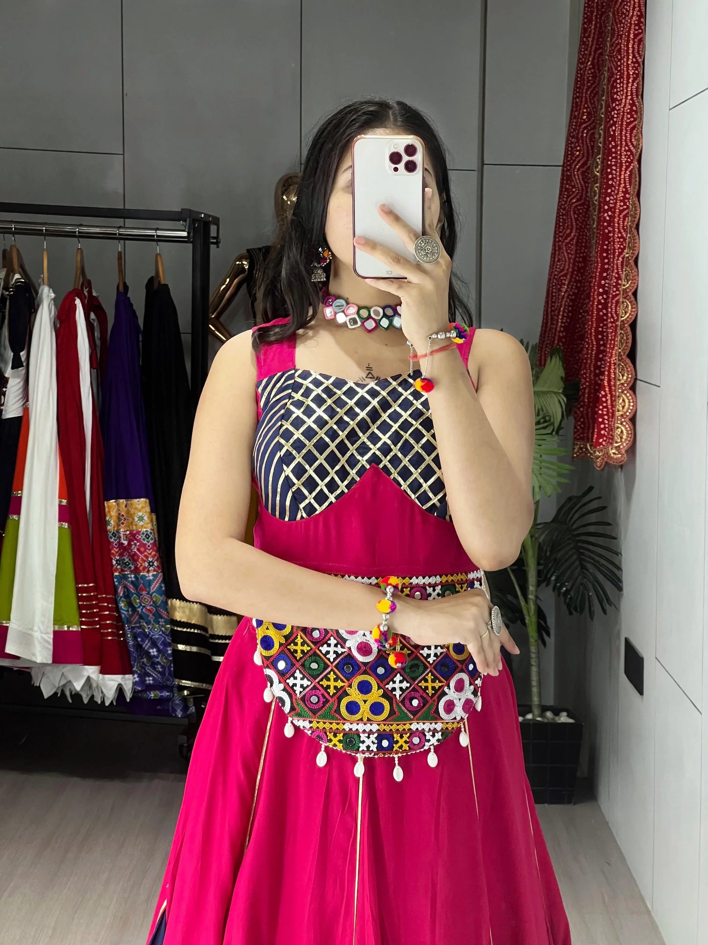 Pure Rayon Cotton Dual Tone Gamthi Patch work Navratri Special Lehenga Choli (Ready To Wear) Ethenika.com