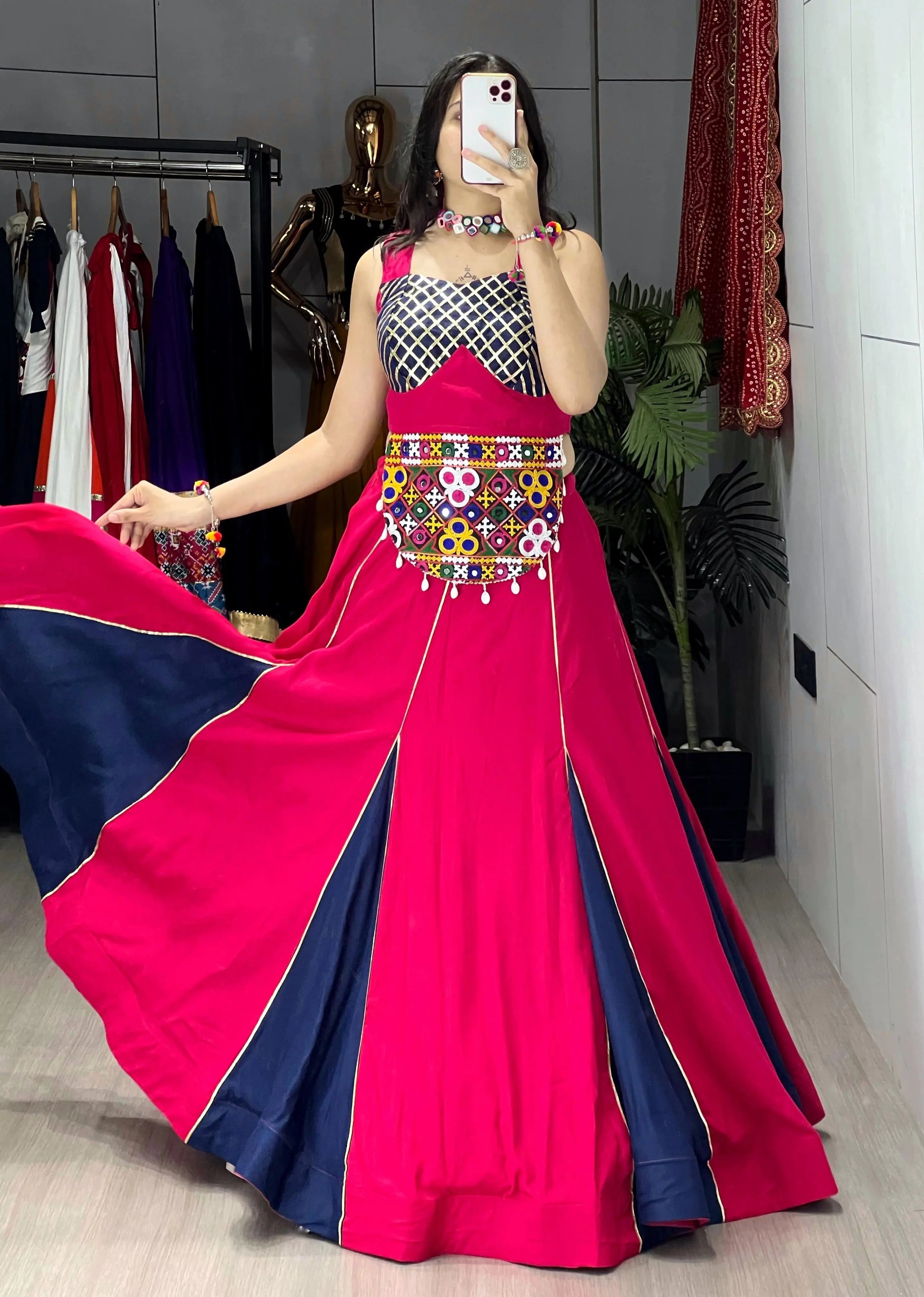 Pure Rayon Cotton Dual Tone Gamthi Patch work Navratri Special Lehenga Choli (Ready To Wear) Ethenika.com