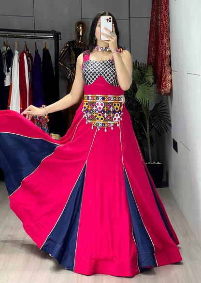 Pure Rayon Cotton Dual Tone Gamthi Patch work Navratri Special Lehenga Choli (Ready To Wear) Ethenika.com